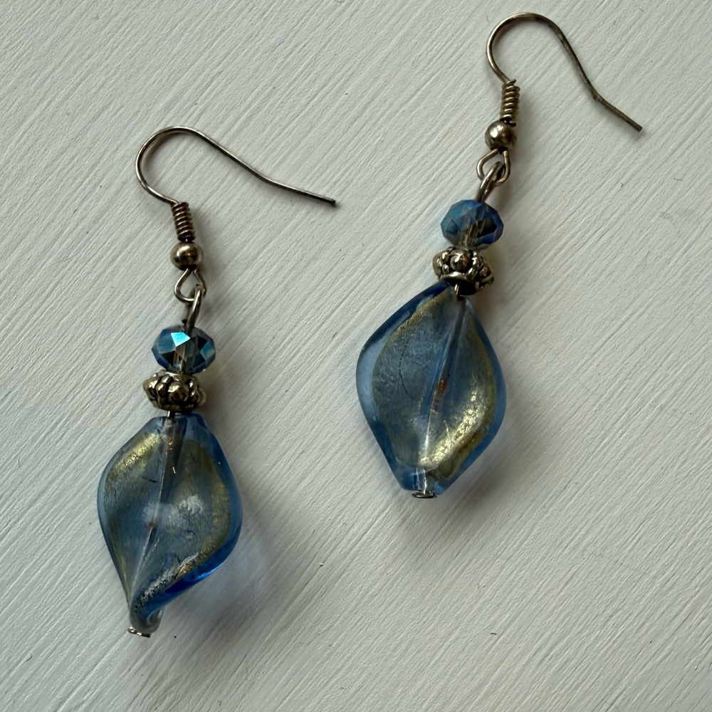 Blue Glass Dangle Earrings - Picture 3 of 3